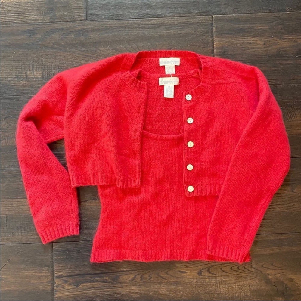 Vintage 90s MainFrame Red Women's Silk and Rabbit Cardigan Set